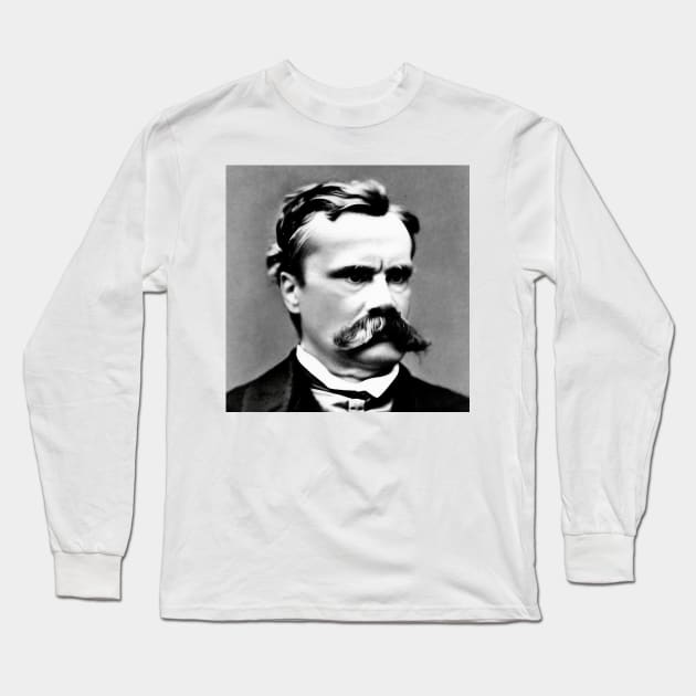 Friedrich Nietzsche Black and White Long Sleeve T-Shirt by Disputatious